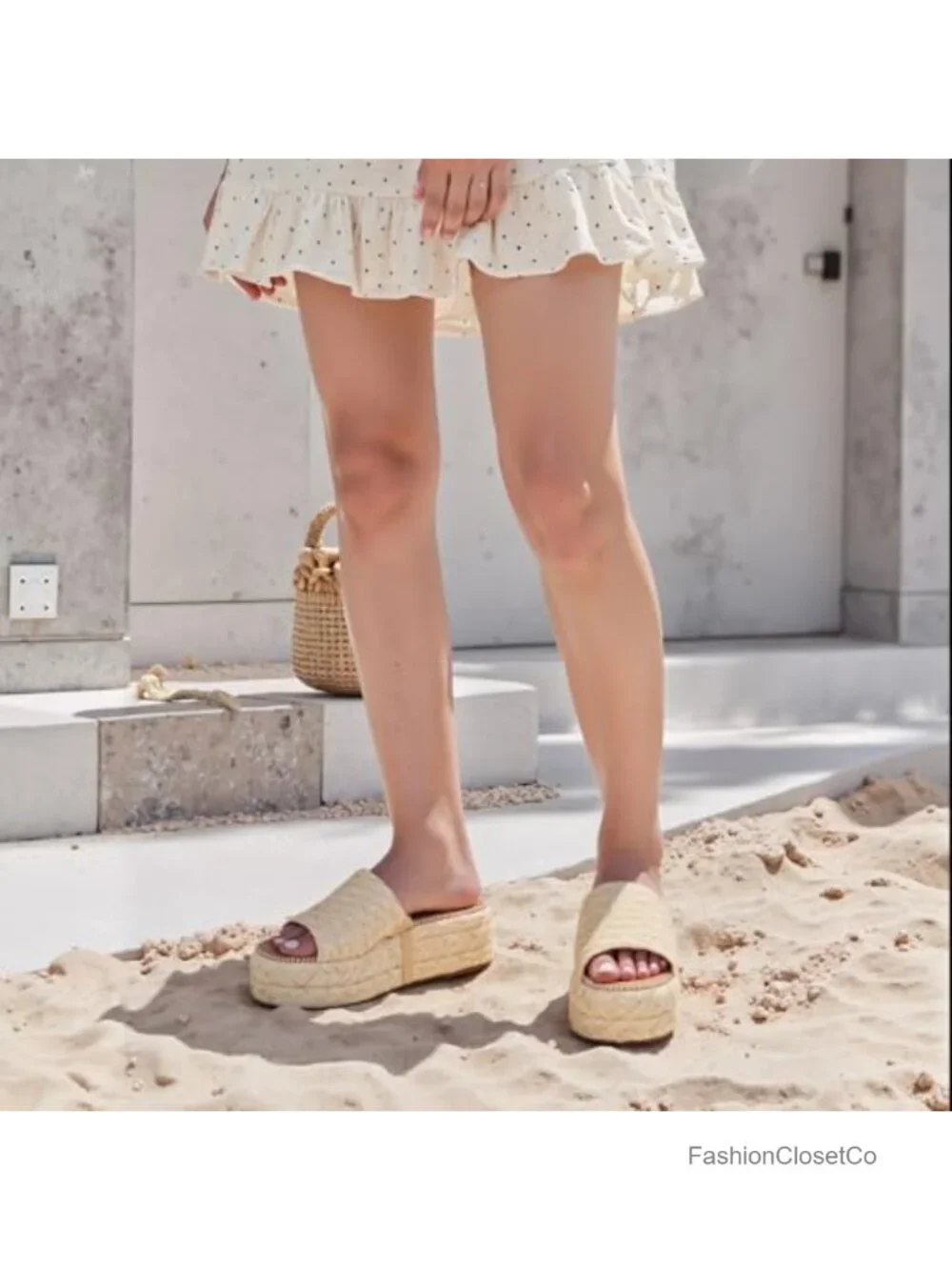Wedge Sandals Espadrille Women Platform Sandals Slip On Raffia Slide Sandals